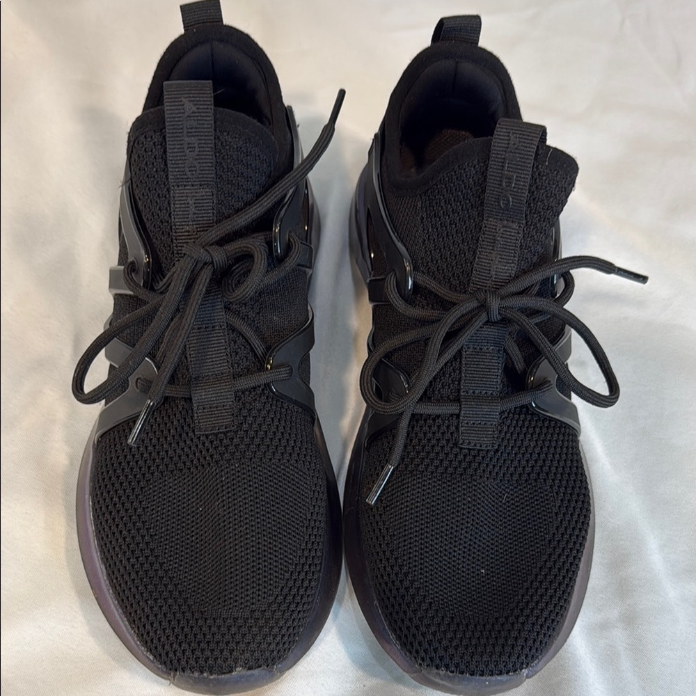 Aldo Brand, Woman’s Black Athletic Sneakers with holographic rubber soles, 7.5